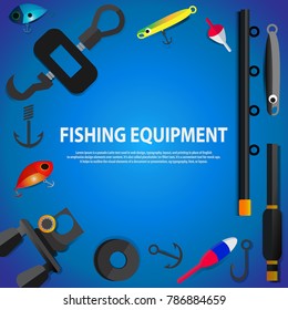 Fishing. Fishing equipment vector image, sportfish equipment background, place for your Text or logo.