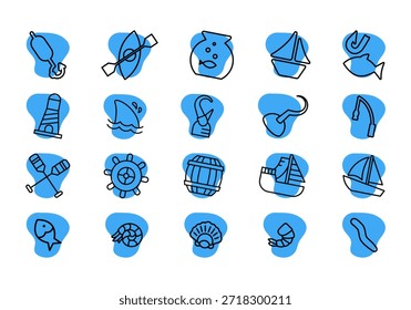 Fishing Equpment Element Icon Set