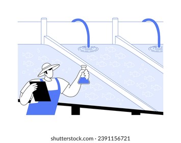 Fishing farm ponds abstract concept vector illustration. Farmer testing pool with fish, agriculture industry, agribusiness worker, production sector, animals rearing abstract metaphor.