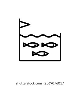 Fishing farm ponds concept vector line icon. Farmer testing pool with fish simple sign. Agriculture, fisheries, fish factory. Isolated colorful doodles, line icons for use in design