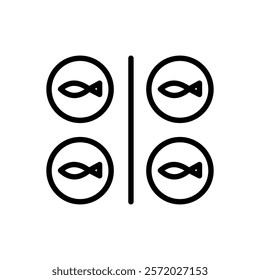 Fishing farm ponds concept vector line icon. Farmer testing pool with fish simple sign. Agriculture, fisheries, fish factory. Isolated colorful doodles, line icons for use in design