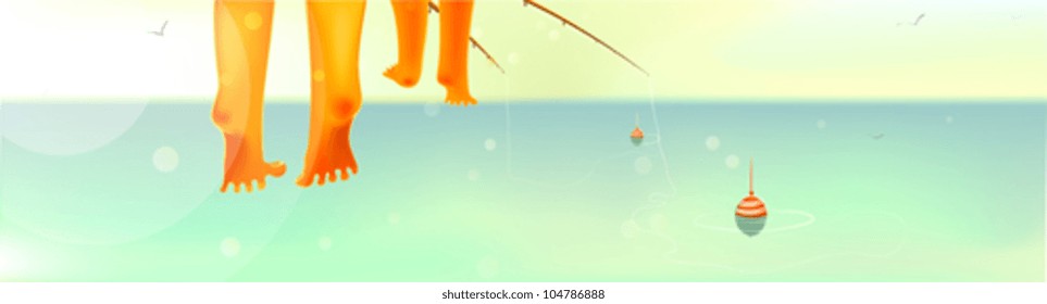 Fishing with Father. Vector illustration of son and father  fishing together.