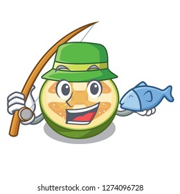 Fishing feijoa fruit slices on cartoon plate