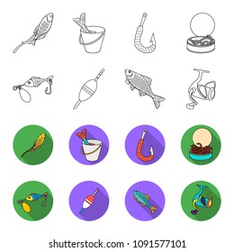 Fishing, fish, catch, hook .Fishing set collection icons in outline,flat style vector symbol stock illustration web.