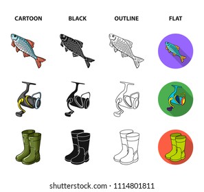 Fishing, fish, catch, hook .Fishing set collection icons in cartoon,black,outline,flat style vector symbol stock illustration web.