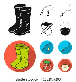 Fishing, fish, catch, fishing rod .Fishing set collection icons in black, flat style vector symbol stock illustration web.