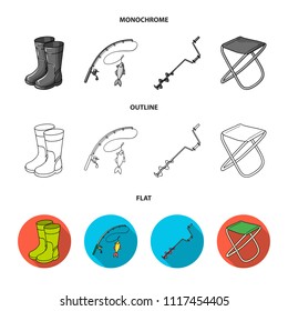 Fishing, fish, catch, fishing rod .Fishing set collection icons in flat,outline,monochrome style vector symbol stock illustration web.