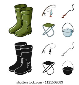 Fishing, fish, catch, fishing rod .Fishing set collection icons in cartoon,black style vector symbol stock illustration web.
