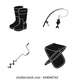 Fishing, fish, catch, fishing rod .Fishing set collection icons in black style vector symbol stock illustration web.