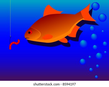 Fishing - a fish floats to a bait in a vector