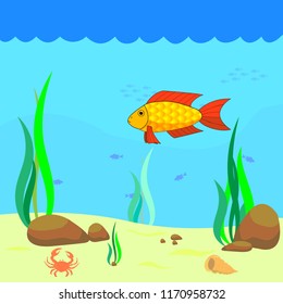 Fishing fish and hook baited under water