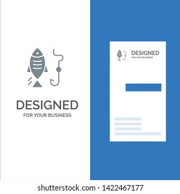 Fishing, Fish, Hook, Hunting Grey Logo Design and Business Card Template