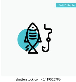 Fishing, Fish, Hook, Hunting Turquoise Highlight Circle Point Vector Icon