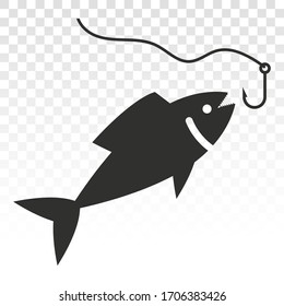 Pesca de un pez con un icono plano de lúpulo sobre un fondo transparente
