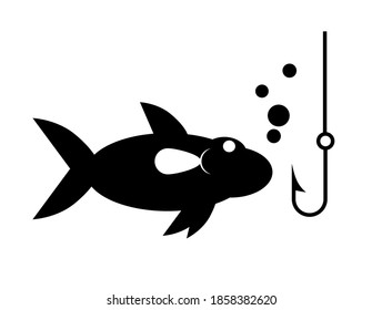 Fishing a fish with hook lure flat icon for apps and websites