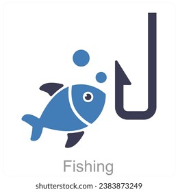 Concepto de icono de pesca y pesca