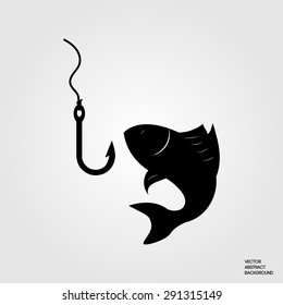 Fishing. Fish on the hook. Hobby. Silhouette of fish. Catch. Vector image of fish