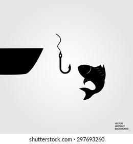 Fishing. Fish on the hook. Hobby. Silhouette of fish. Catch. Vector image of fish. Fishing Rod. Fishing from a boat