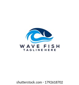Fishing Fish Wave Shape Logo Template Vector