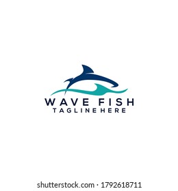 Fishing Fish Wave Shape Logo Template Vector