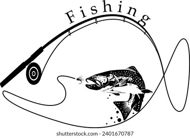 Fishing.Fly fisherman fishing.graphic fly fishing.clip art black fishing on white background. Vector