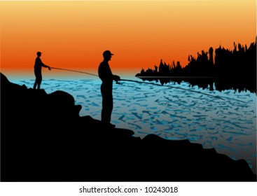 fishing and fisherman on the shore