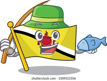 Fishing flag brunei darussalam isolated with mascot