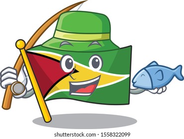 Fishing flag guyana as with cartoon design