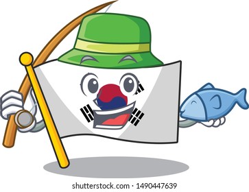Fishing flag korea isolated with the mascot