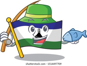 Fishing flag lesotho isolated in the character