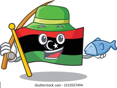 Fishing flag libya is flying cartoon pole