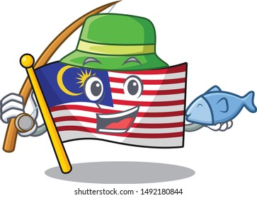 Fishing flag malaysia hoisted on cartoon pole
