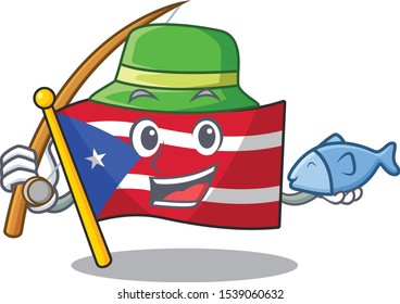 Fishing flag puerto rico on a cartoon