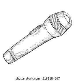 fishing flashlight isolated doodle hand drawn sketch with outline style