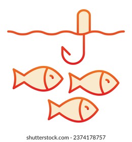 Fishing flat icon. Fish in water orange icons in trendy flat style. Fish and hook gradient style design, designed for web and app. Eps 10