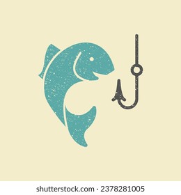 Fishing flat icon in retro style, vector sign, flat style fish pictogram. Symbol of fishing. Vector Illustration
