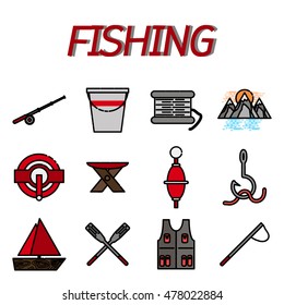 Fishing flat icon set