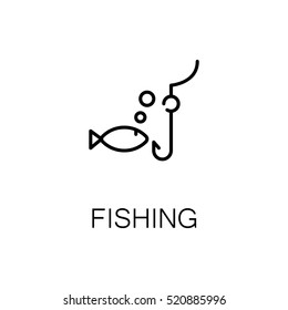 Fishing flat icon. Single high quality outline symbol of outdoor activity for web design or mobile app. Thin line signs of fish for design logo, visit card, etc. Outline pictogram of fishing