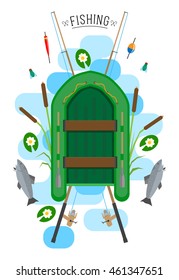fishing flat illustration Dinghy top
