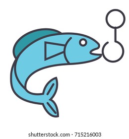 Fishing flat line illustration, concept vector isolated icon 