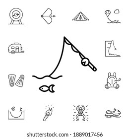 Fishing flat vector icon in adventure pack on white background
