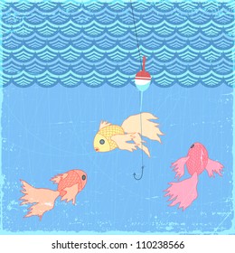 Fishing float with goldfish, eps10 illustration