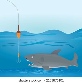 Fishing float and hook in sea. vector