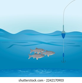 Fishing float and hook in sea. vector