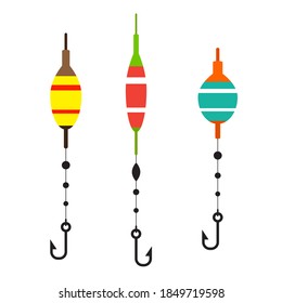 Fishing float with a hook set, isolated on white background, vector illustration.