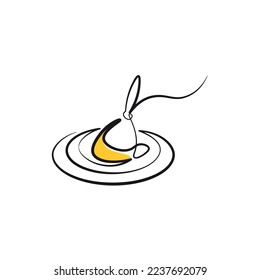 Fishing float icon. Bobber in waves sign. Angling symbol. Modern line art, vector, graphic, icon, illustration, logo design