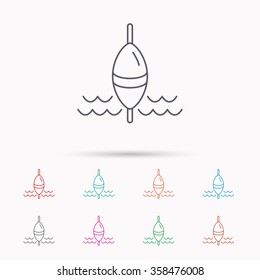 Fishing float icon. Fisherman bobber sign. Linear icons on white background.