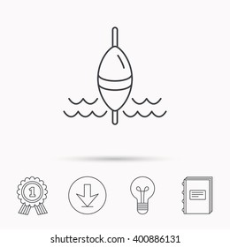 Fishing float icon. Fisherman bobber sign. Download arrow, lamp, learn book and award medal icons.
