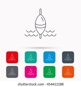 Fishing float icon. Fisherman bobber sign. Linear icons in squares on white background. Flat web symbols. Vector