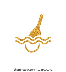 Fishing float icon in gold glitter texture. Sparkle luxury style vector illustration.